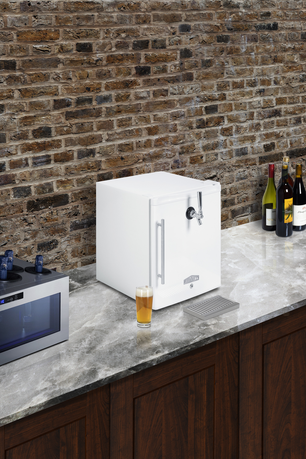 Compact commercially approved front tap beer dispenser in a classic white finish